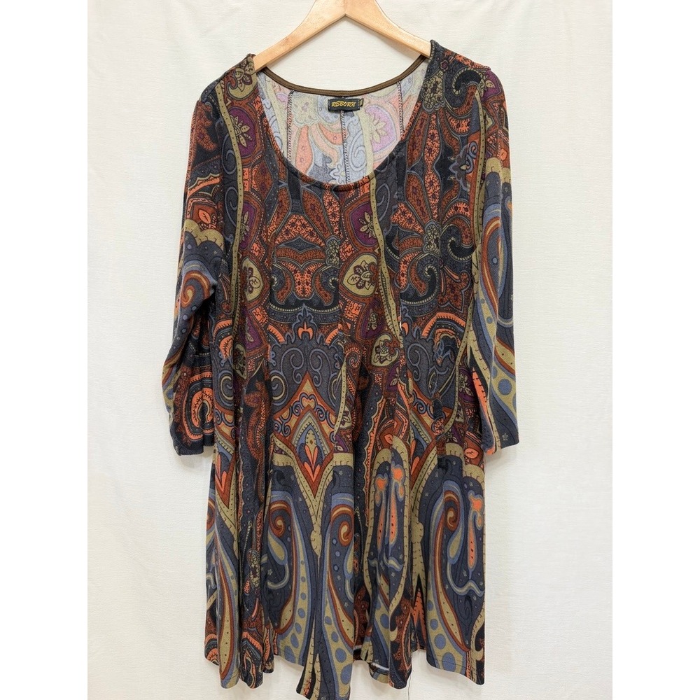 Reborn Paisley Print Rayon Stretch Pocket Dress Womens 3XL Multi Boho SEO